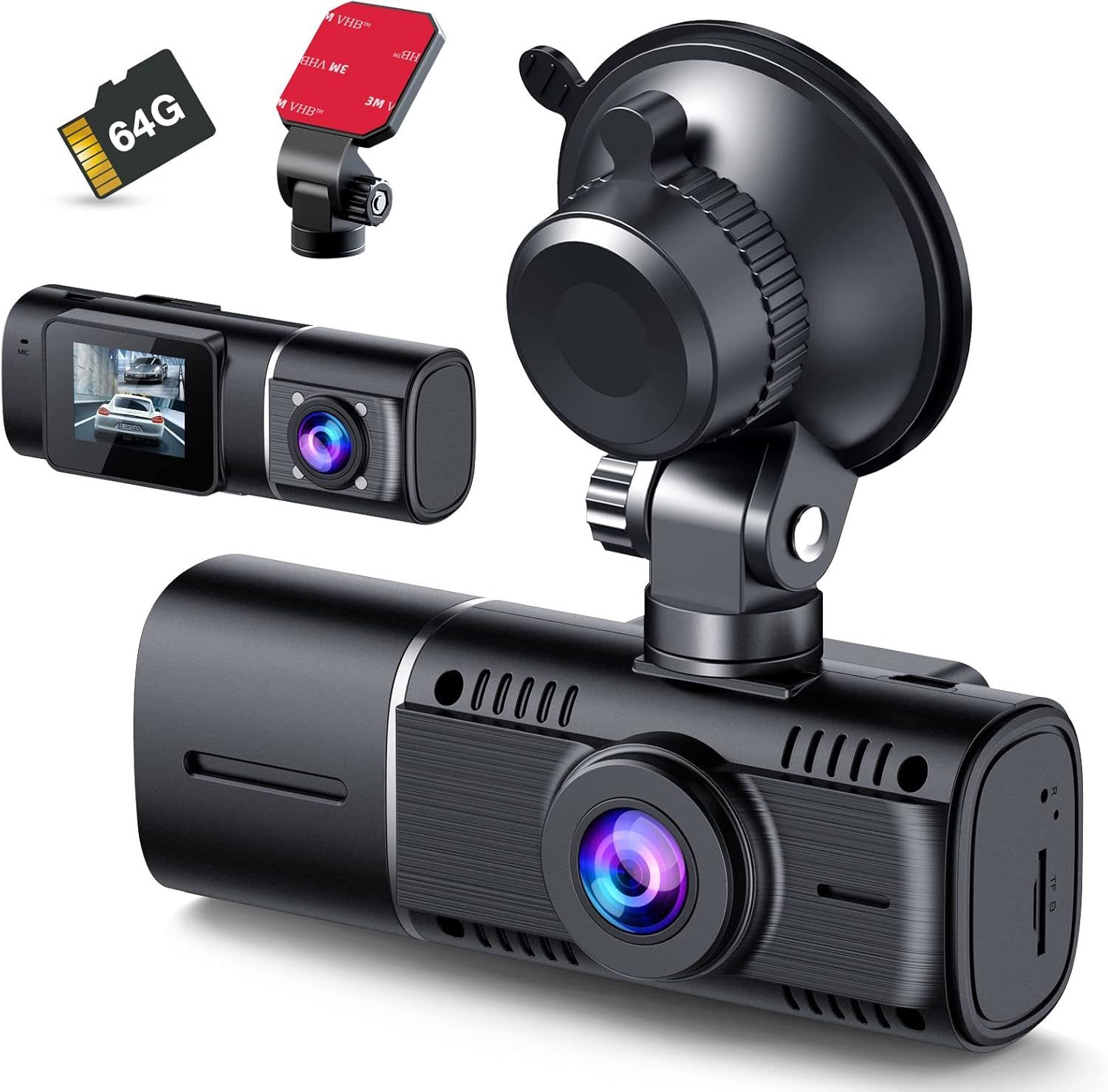 【Amazon限定ブランド】 LAMTTOドライブレコーダー 小型ドライブレコーダー 車前と車内一体型 どらいぶれこーだー 小型ドラレコ 車内車外2カメラ同時録画 1080PフルHD 64GBカード付属 ドラレコ車