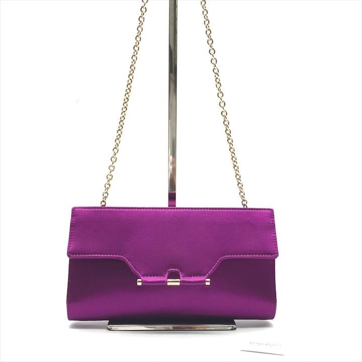 美品 YSL イヴサンローラン サテン チェーン ウォレット ショルダー バッグ パープル レディース パーティー フォーマル k5422 美品 YSL イヴサンローラン サテン チェーン ウォレット ショルダー