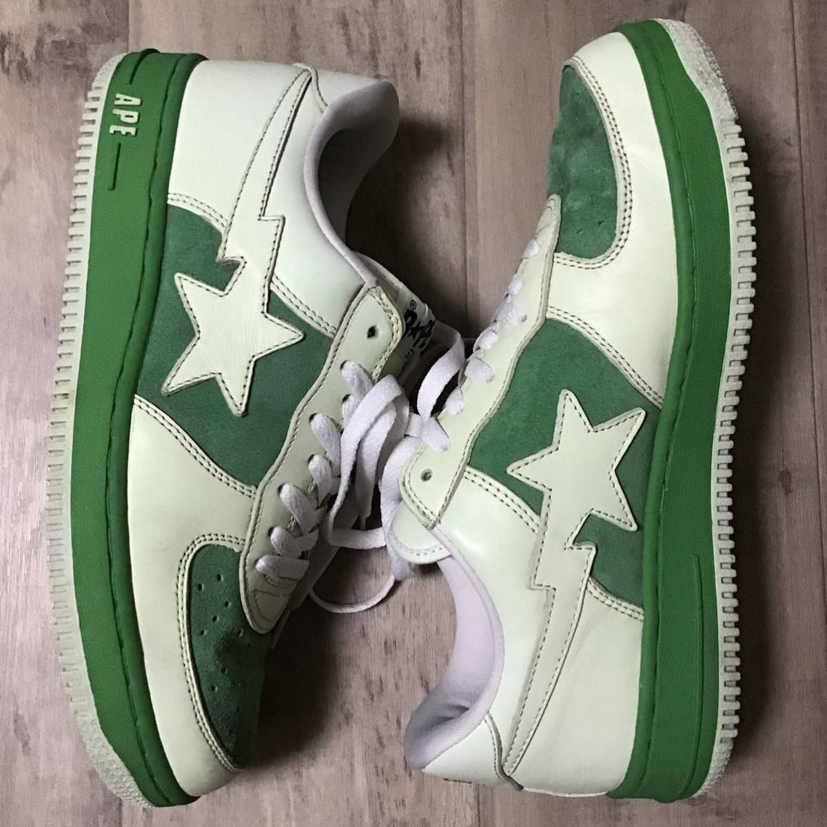 レザー × スエード BAPESTA スニーカー 28cm US10 green a bathing ape BAPE STA shoes  sneakers エイプ ベイプ ベイプスタNIGO