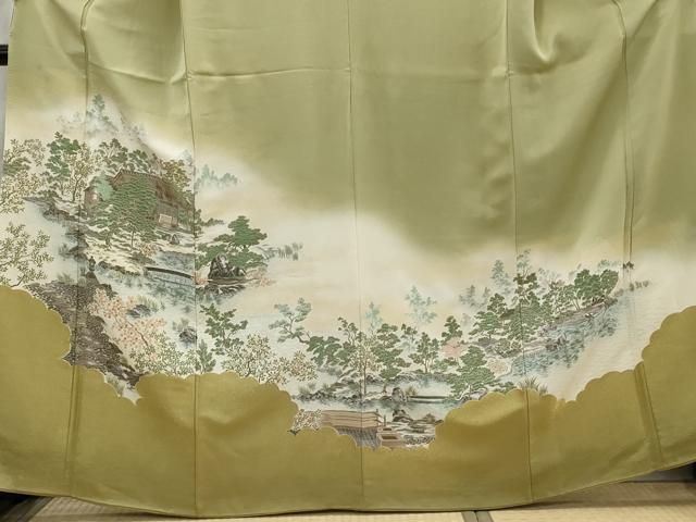 平和屋着物●豪華色留袖　地紙鶴秋草文　金彩　正絹　逸品　CAAZ3329yc 平和屋着物○豪華色留袖 地紙鶴秋草文 金彩 正絹 逸品 CAAZ3329yc