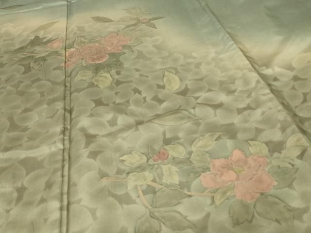 平和屋着物▽訪問着　本場染大島紬　単衣　刺繍　草花文　暈し染め　正絹　逸品　AAAW7293jd 平和屋着物▽訪問着 本場染大島紬 単衣 刺繍 草花文 暈し染め 正絹