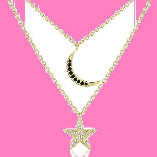 B - ムーンとスターチョーカー。 VOLUKA 18K ホワイトゴールドメッキ