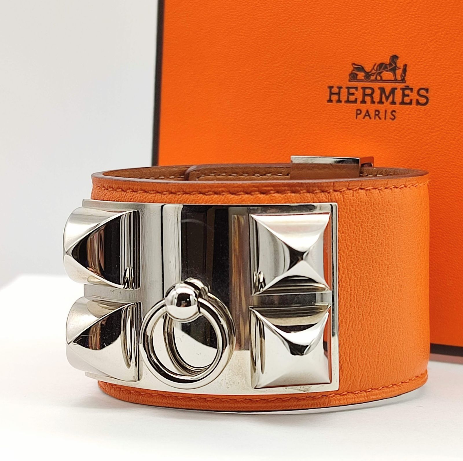 HERMES エルメス バングル コリエドシアン S オレンジ×シルバー - メルカリ