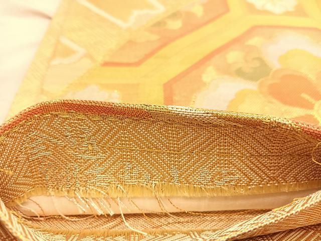 未着用　西陣織　唐花模様　金糸　袋帯　着物　112a p 袋帯 訳あり 未仕立て 金 宝相華 唐花 京都西陣織 証紙 2291 志