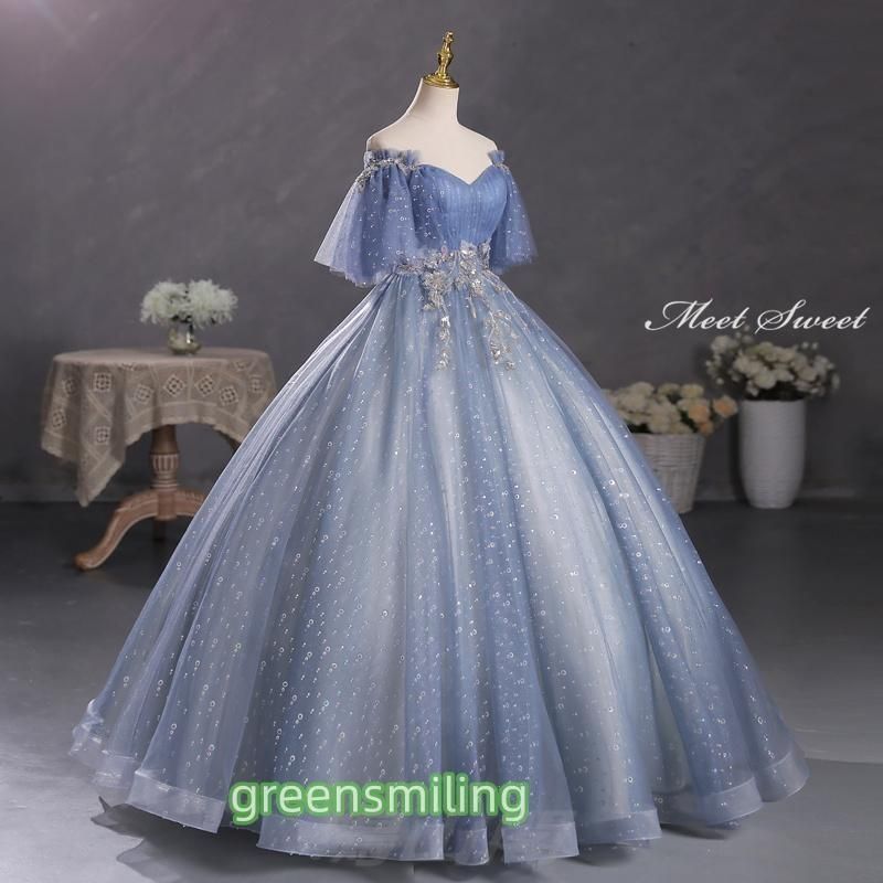 カラードレス 編み上げ ブルー ベルスリーブ ロングドレス 結婚式 二次会 発表会 演奏会 ウェディングドレス ウエディングドレス 花嫁 前撮WP数量 価格926