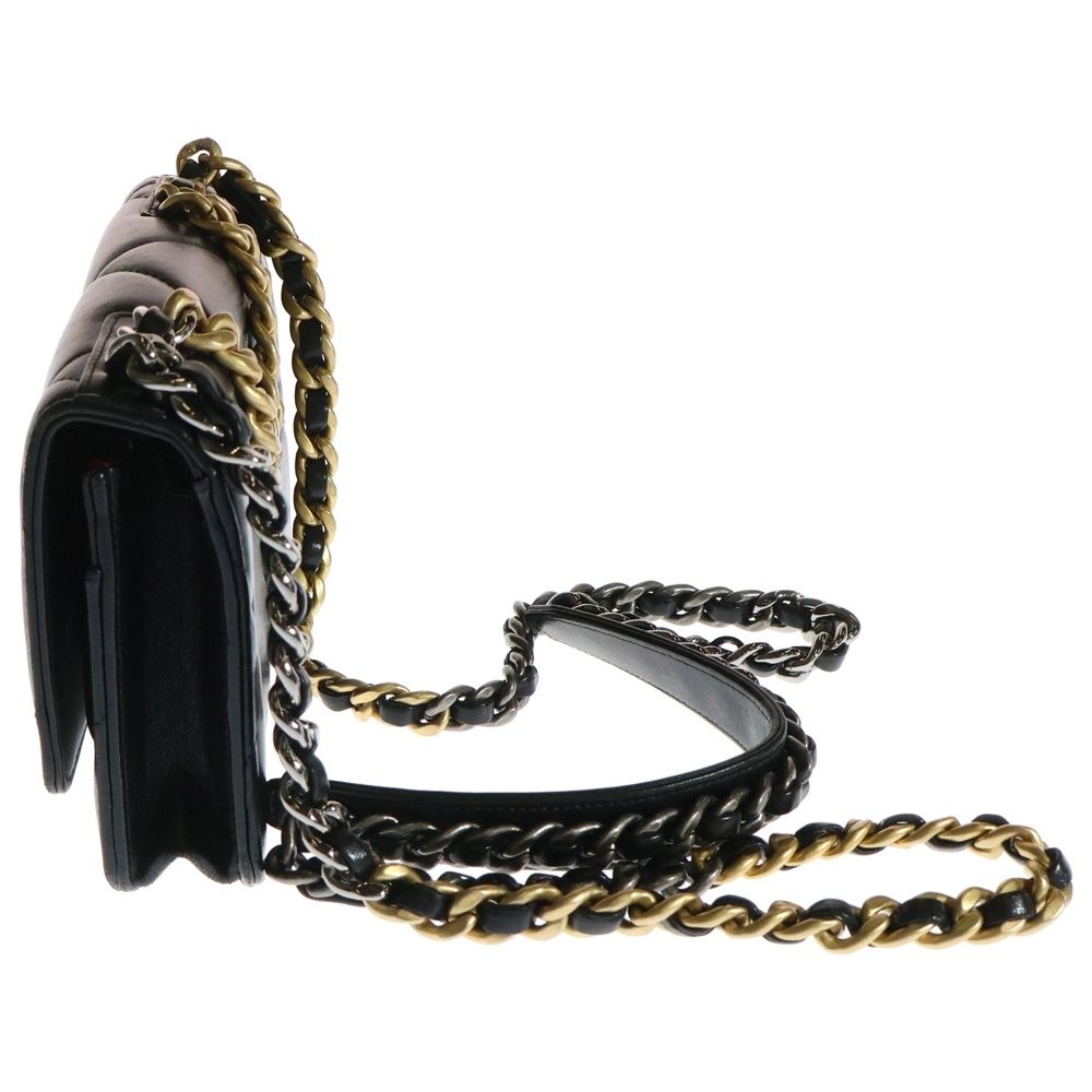 ココマーク チェーン ターンロック GP×革 ブラック×ゴールド CHANEL (シャネル) シャネル19 ココマーク ターンロック