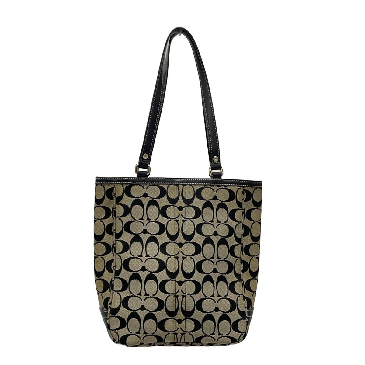 COACH ロゴ入りトートバッグ ベージュ/黒 COACH ロゴ入りトートバッグ ベージュ/黒