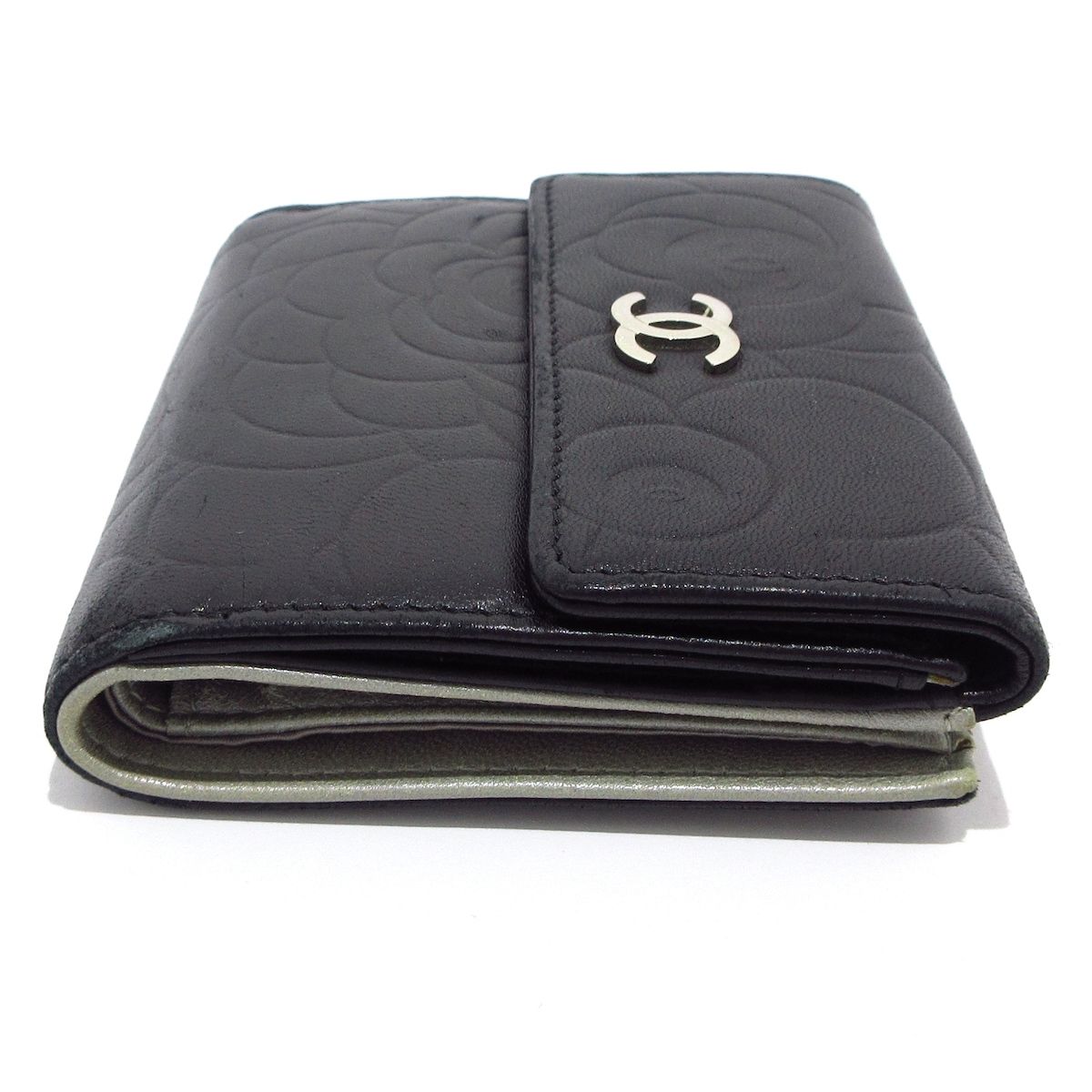 CHANEL(シャネル) Wホック財布 カメリア A47422 黒 シルバー金具