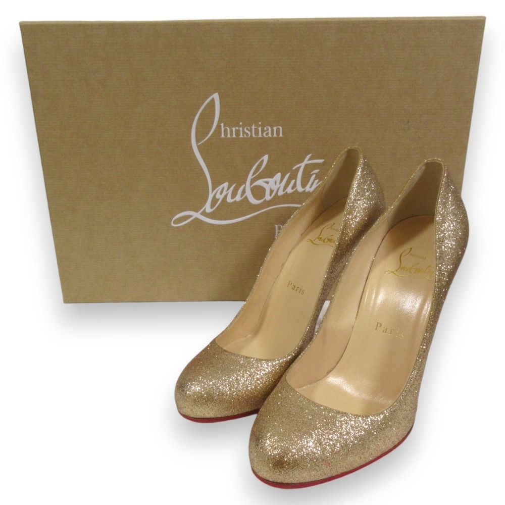 Christian Louboutin クリスチャンルブタン シンプルヌード 100 グリッターパンプス 37 約24cm シャンパンゴールド レディース 古着