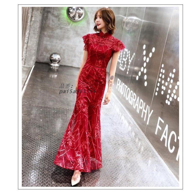 パーティードレス 20代30代40代 結婚式ワンピースドレス マーメイドドレス 大人 着痩せ 披露宴卒業式 食事会 成人式 お呼ばれ 立ち襟 二次会 上品 pai5a983554