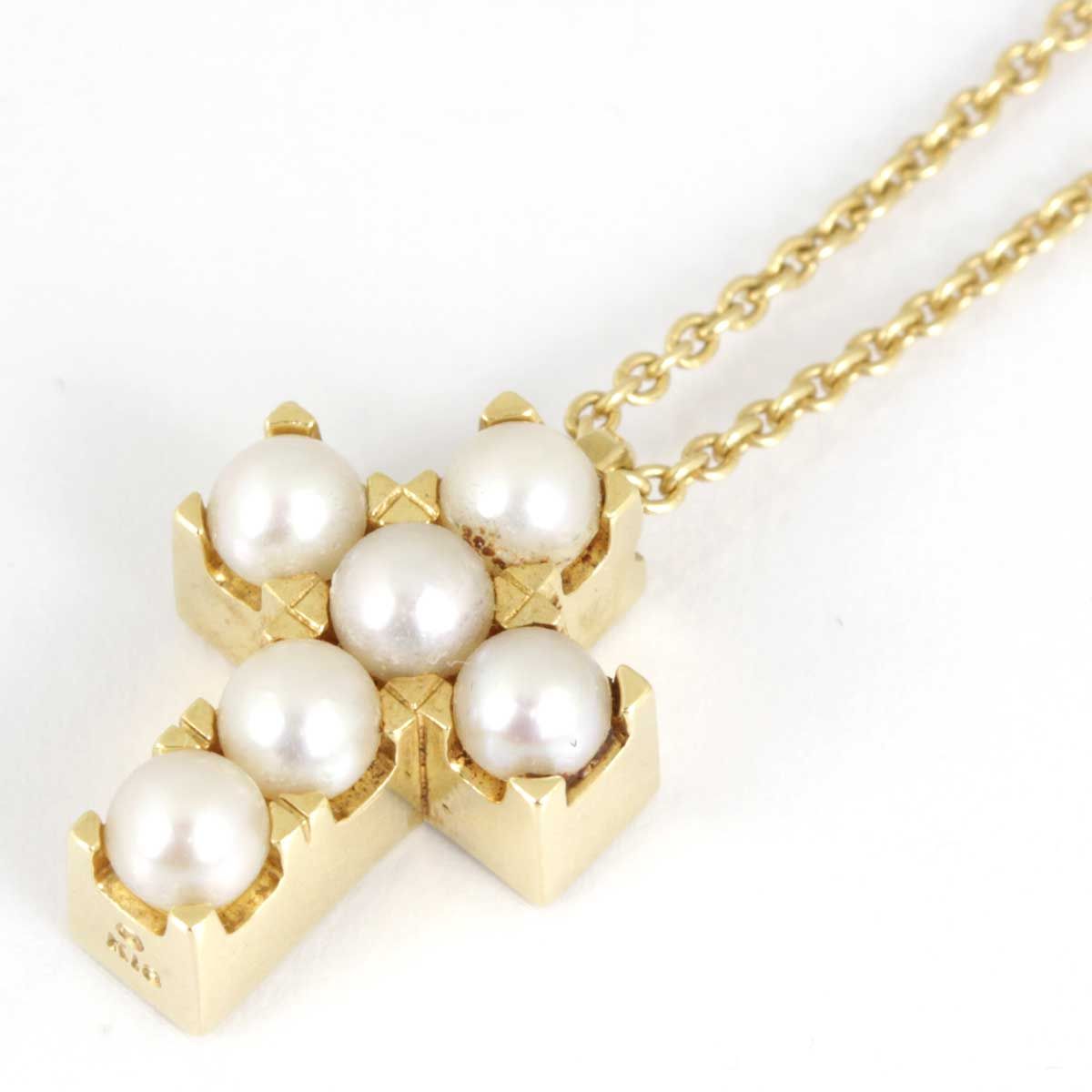 美品『USED』 K18/パール  /ブラウンダイヤモンド MIKIMOTO リバーシブルデザイン クロスネックレス ネックレス 8.2g