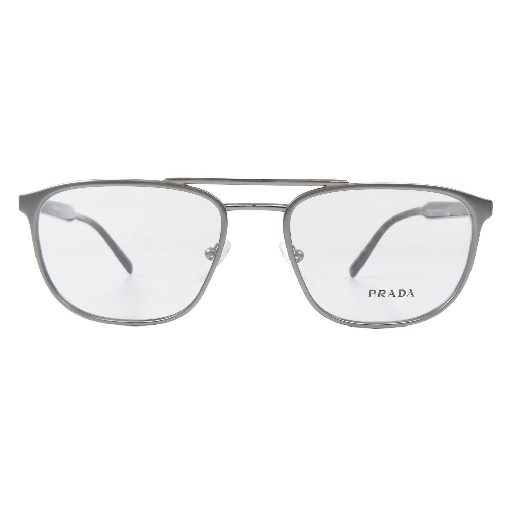 PRADA プラダ 眼鏡 アイウェア サングラス メタルフレーム ツーブリッジタイプ ウェリントン型 デモレンズ 54□18 145 シルバー メンズ レディース 古着