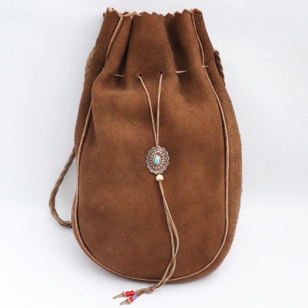 GORO'S カスタム 巾着バッグS 焦げ茶 金縄ターコイズ付き - メルカリ