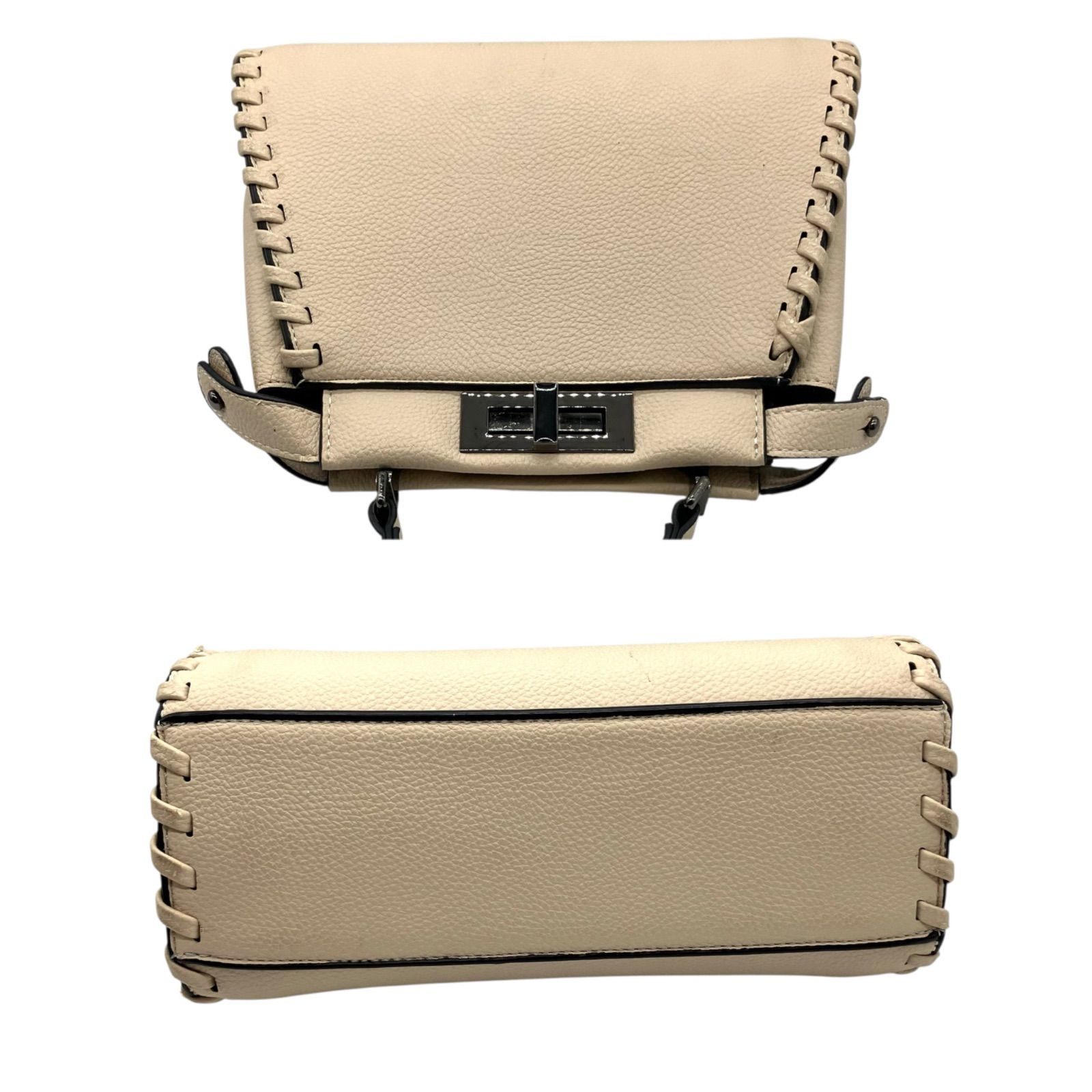 ハンドバッグ 2way ターンロック レザー シボ革 アイボリー 1382