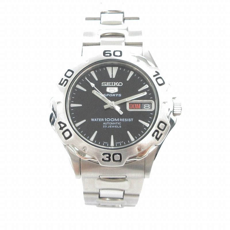セイコー SEIKO 5スポーツ 5 SPORTS 腕時計 ウォッチ 自動巻き 3針 23石 黒文字盤 7S36-00A0 シルバー 稼働品 |VU□ 0418
