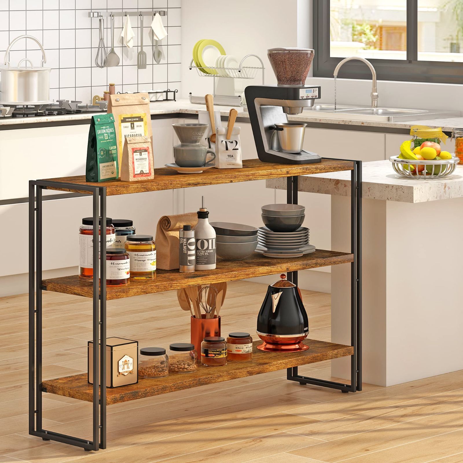 ラック オープンシェルフ 3段 木製 収納 本棚 オープンラック キッチン