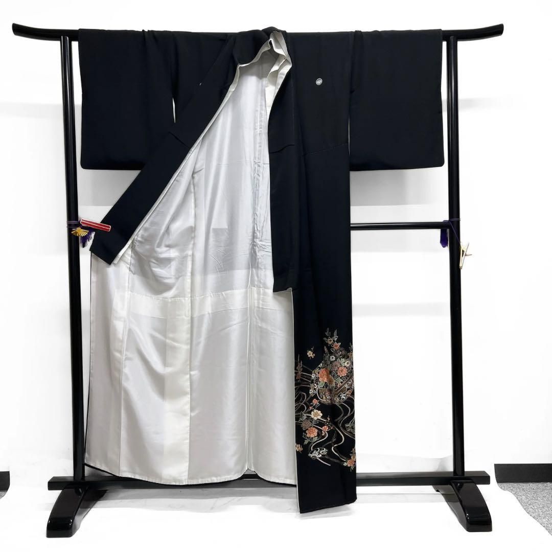 黒留袖 五つ紋 比翼付き 金糸 玉手箱 菊 牡丹 橘 扇 着物 094b d