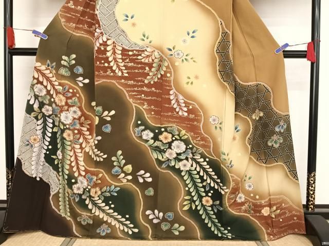 大島紬 辻が花絞り 訪問着 本場大島紬 正絹 袷 紫 淡紅藤 青緑