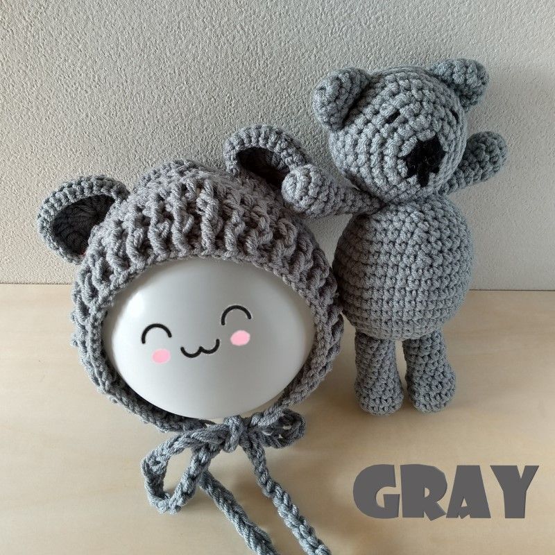 ニューボーンフォト 赤ちゃん 衣装 セット ニット帽子 くま あみぐるみ