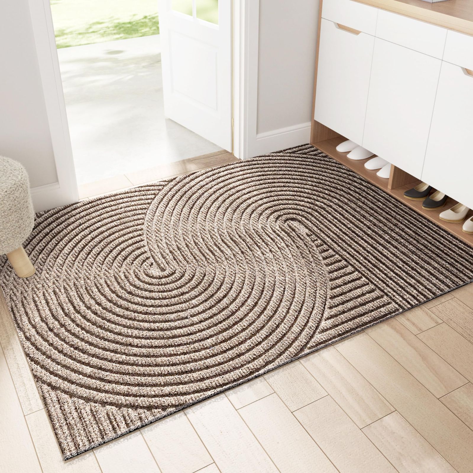 [新品・未使用]洗える 滑り止め ドアマット おしゃれ 玄関外マット 泥落としマット 長さ調整可能 風水 水洗い 北欧 お手入れ簡単 屋外 43×75cm 玄関マット カーキ
