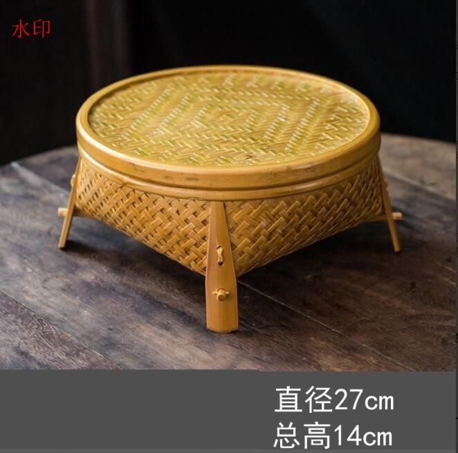 古風 竹籃 手作り 竹工芸 竹細工 工芸品 置物 収納ボックス 茶道具