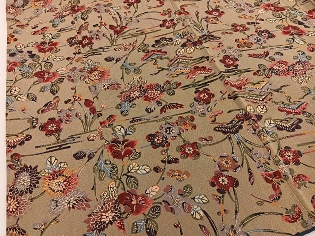 平和屋着物○上質な小紋 型染め 草木染 草花尽くし 鬼しぼ縮緬 正絹