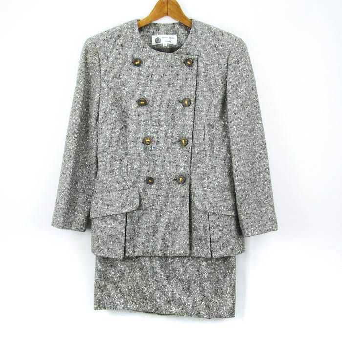 HARDY AMIES セットアップ11 ノーカラージャケットスカート ツイード
