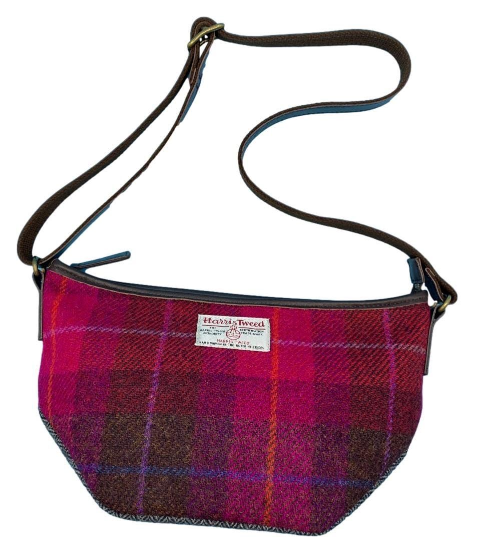 着用1回 ピンクチェックチャコールヘリンボン nature et evoluer Harris Tweed ハリスツイード コンビ ショルダーバッグ ピンクチェックxチャコールヘリンボン タイムセール毎日開催中