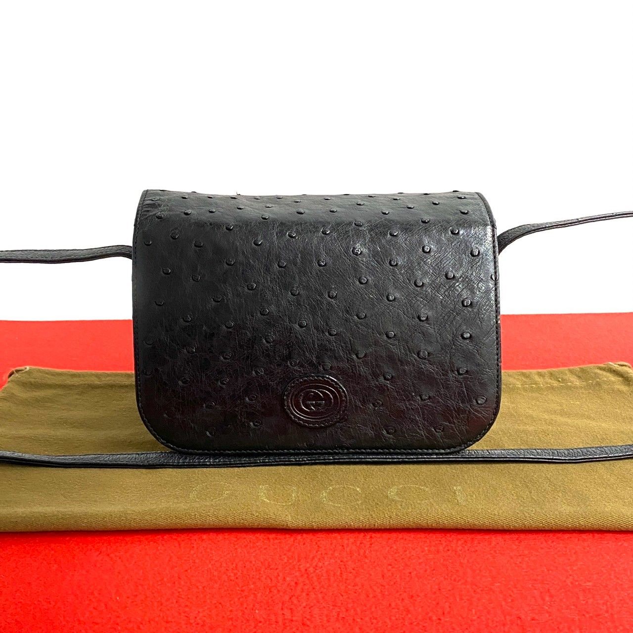 Gucci希少!ミニオーストリッチレザー ハンドバッグ 黒 Gucci希少!ミニオーストリッチレザー ハンドバッグ 黒