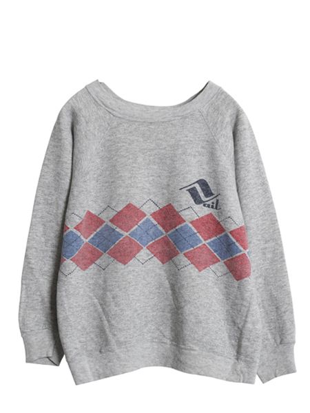 なクーポン配布中! 80s チャンピオン アーガイル 染込み プリント スウェット L 小さめ メンズ レディース S 程 ヴィンテージ トレーナー 裏起毛 杢灰