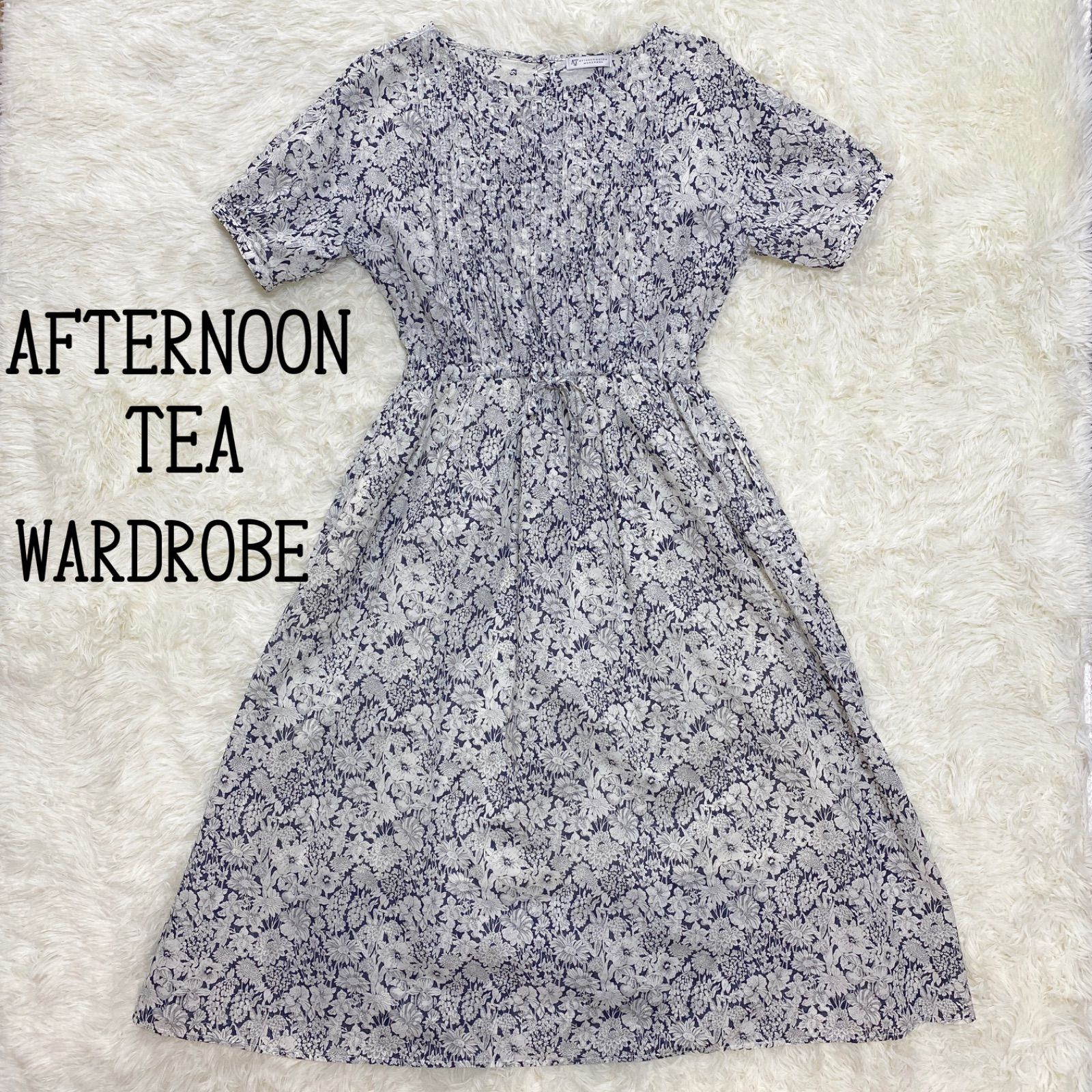 アフタヌーンティー AfternoonTea トップス 花柄 ネイビー 八分袖