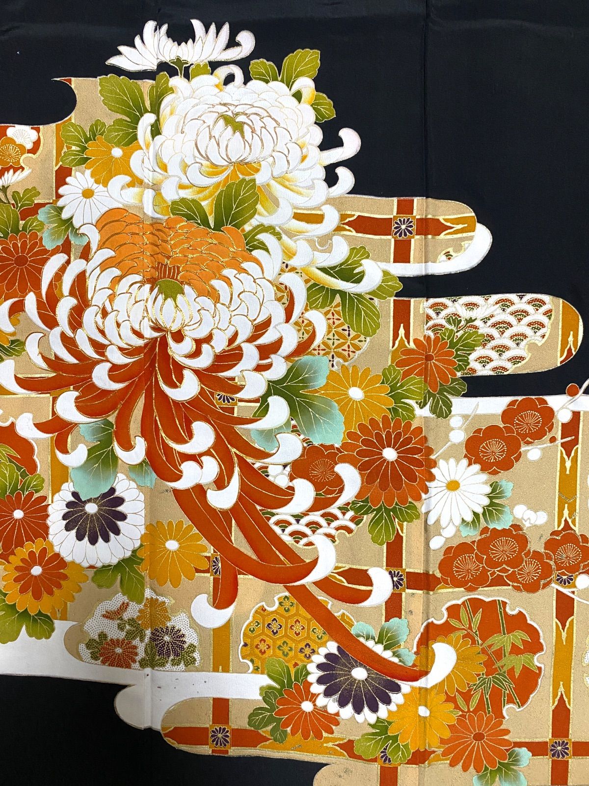 大人 セレブ着物スカートフリーサイズ1点物黒留袖着物リメイクウエストゴムロングスカートフリーサイズ みハンドメイドNO.5758 GULLKHAN_COM