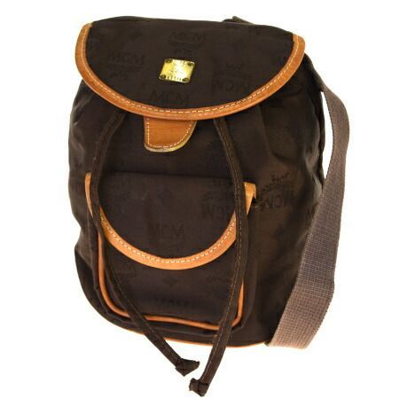 【中古】 中美品 エムシーエム MCM リュックサック バックパック バッグ ブラウン ナイロン レザー 09BM617