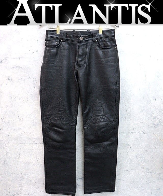 CHROME HEARTS 銀座店 クロムハーツ 5ポケット フレアニー レザーパンツ メンズ シルバー 推定32インチ 黒 97202