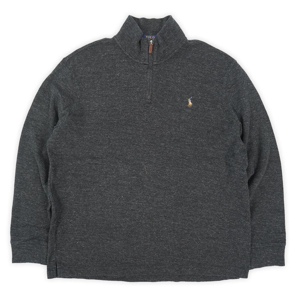 ポロラルフローレン POLO RALPH LAUREN 00s 2000年代 Y2K ハーフジップ コットンニット ハイネック 定番 USA ヴィンテージ アメリカ 古着 メンズ ニット セーター チャコールグレー ビッグサイズ XL【