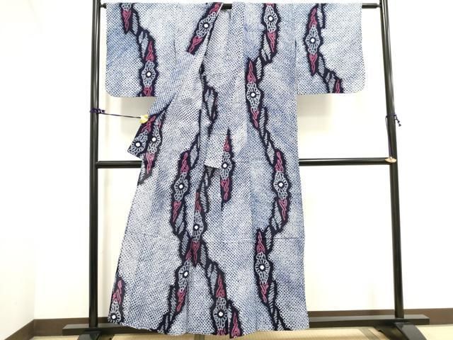 平和屋特選着物■浴衣　有松鳴海絞り　花唐草に蝶　逸品f938