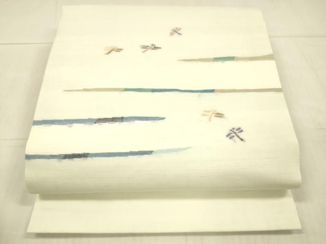 平和屋着物＊夏物 西陣 宮階織物 宮繍苑 里葉 九寸開き名古屋帯 蜻蛉 金糸 正絹 DAAX0022cm