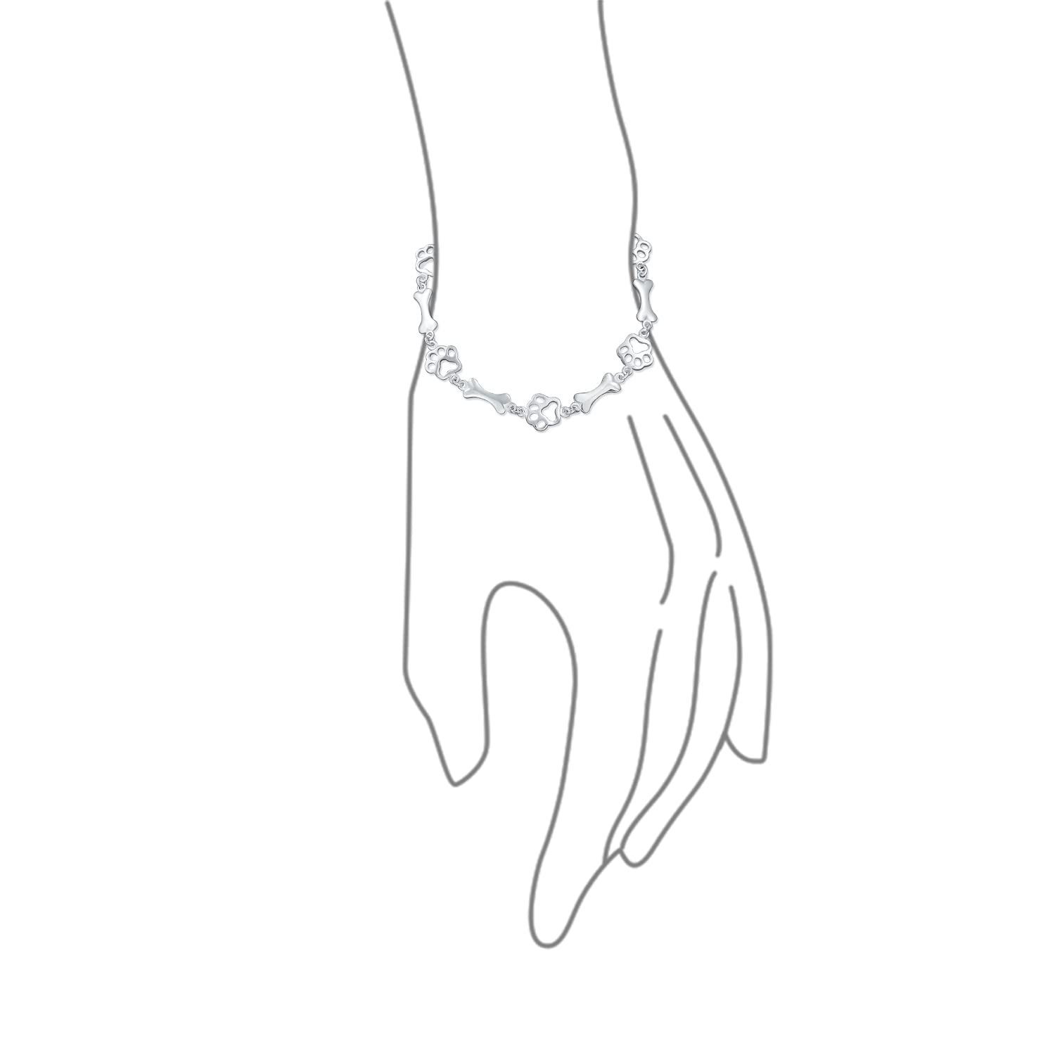 リンクマルチチャームボーン＆ポープリントブレスレットとイヤリングジュエリーセット女性ティーンエイジャー用.925スターリングシルバー7.5インチ Bli