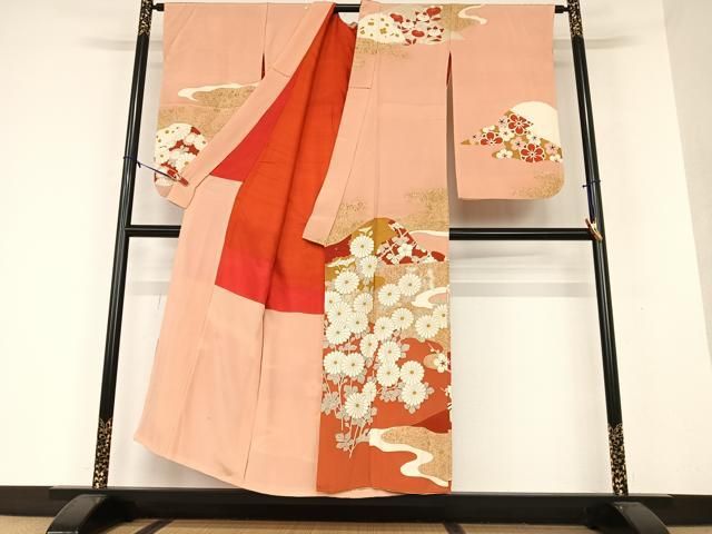 平和屋着物●アンティーク　大正ロマン　訪問着　草花文　金彩　正絹　逸品　AAAX0703zg 平和屋着物○アンティーク 大正ロマン 訪問着 草花文 金彩 正絹 逸品