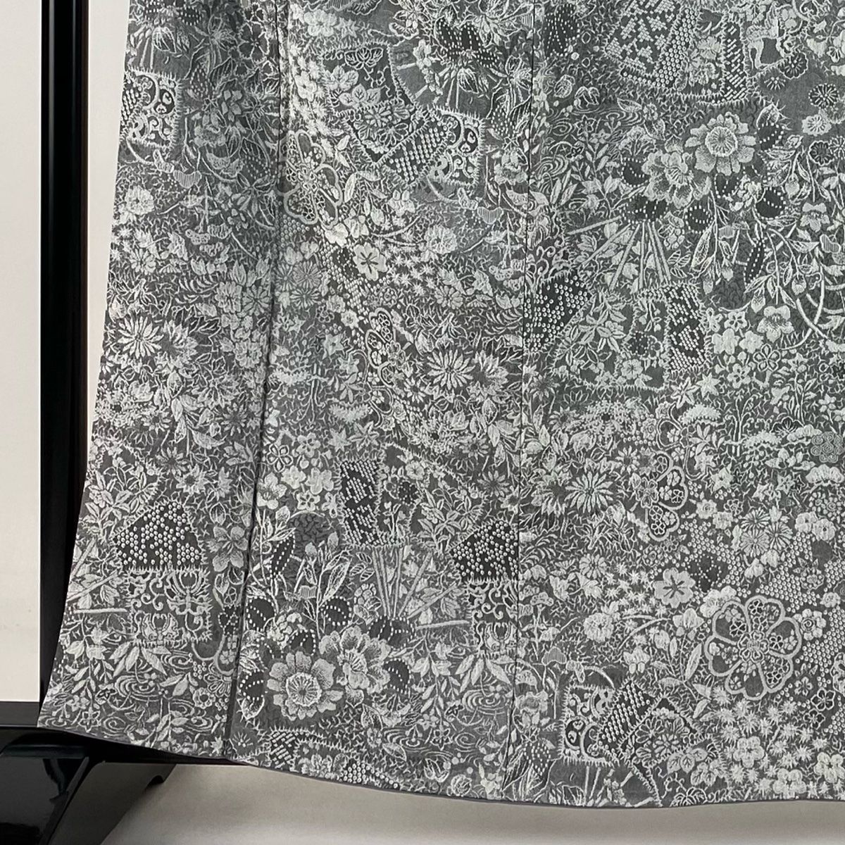 小紋 身丈160.5cm 裄丈62cm S 袷 紋意匠 草花 扇 灰色 正絹 名品 WWW_OLIVIERBERNSTEIN_COM