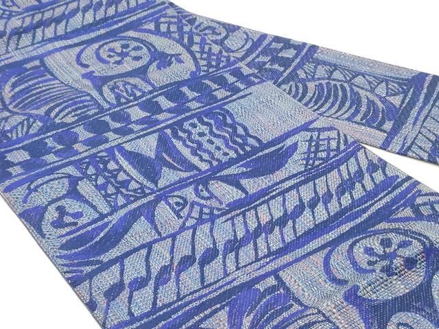 平和屋着物●本場筑前博多織 八寸名古屋帯 幾何学横段文 正絹 DAAY0189ob