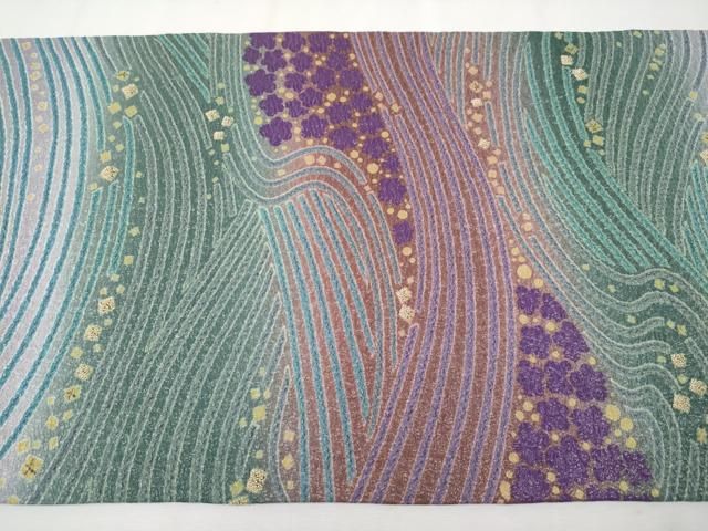 平和屋本店□極上 十日町 名門 滝泰謹製 太鼓柄袋帯 相良刺繍 おぼろ染  