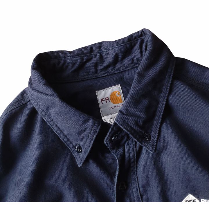 □古着 Carhartt FR カーハート 難燃性 ワークシャツ 濃紺 2XL TALL