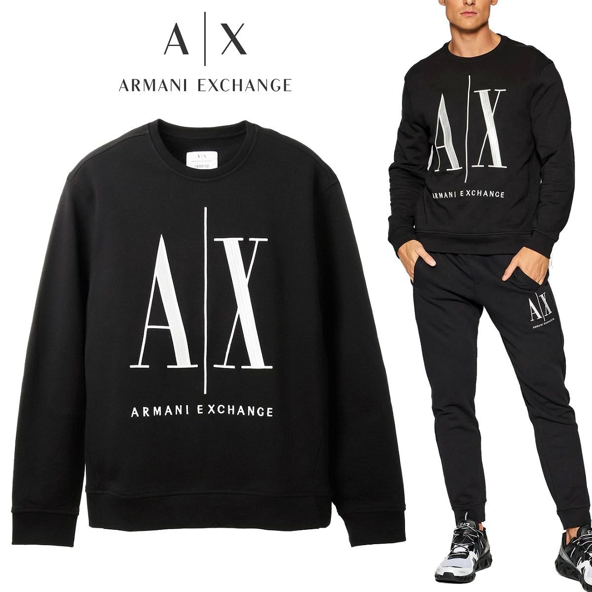 1 ARMANI EXCHANGE 8NZMPA ブラック トレーナー - メルカリ