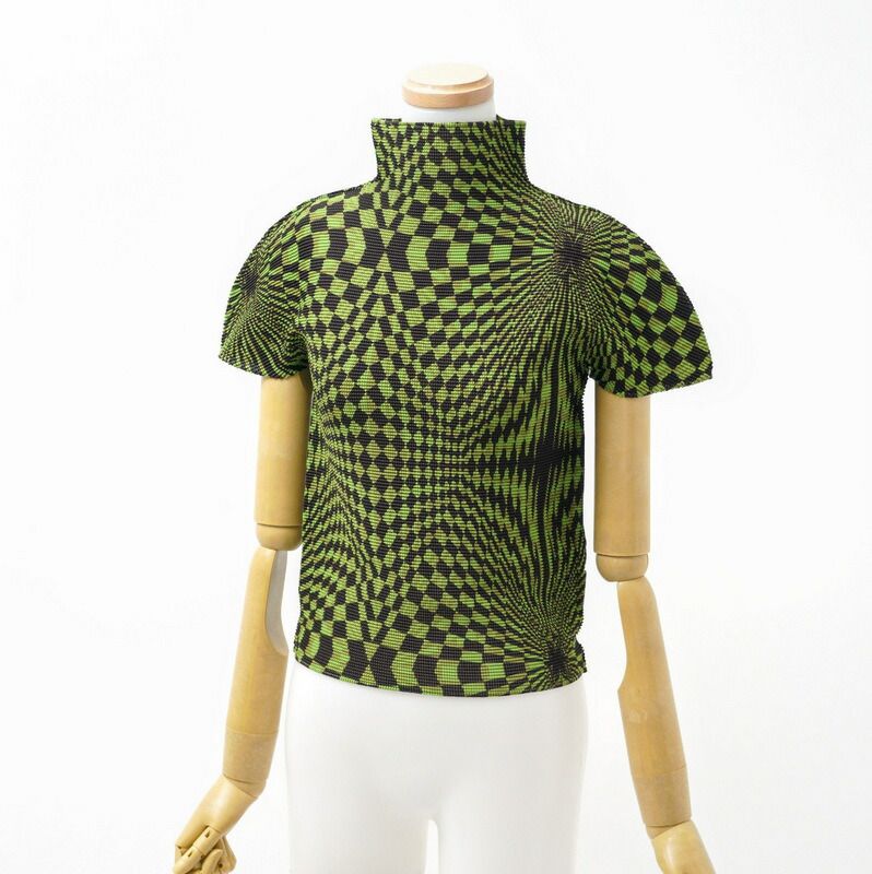 イツセイミヤケme 花鳥柄 ハイネック トップス 半袖 イツセイミヤケme