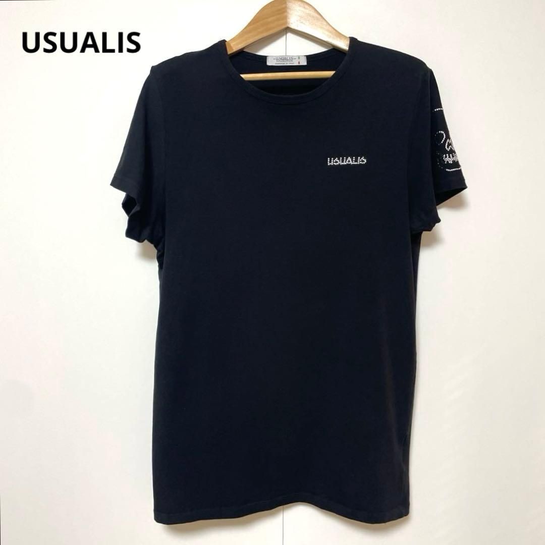 USUALIS USUALIS ウザリス ブラック Tシャツ Lサイズ イタリア製 