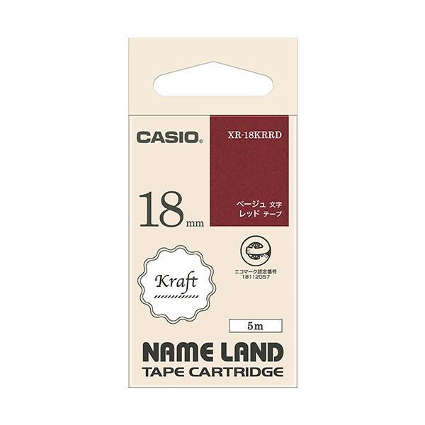 （まとめ） カシオ NAME LANDクラフトテープ 18mm×5m レッド／ベージュ文字 XR-18KRRD 1個 
