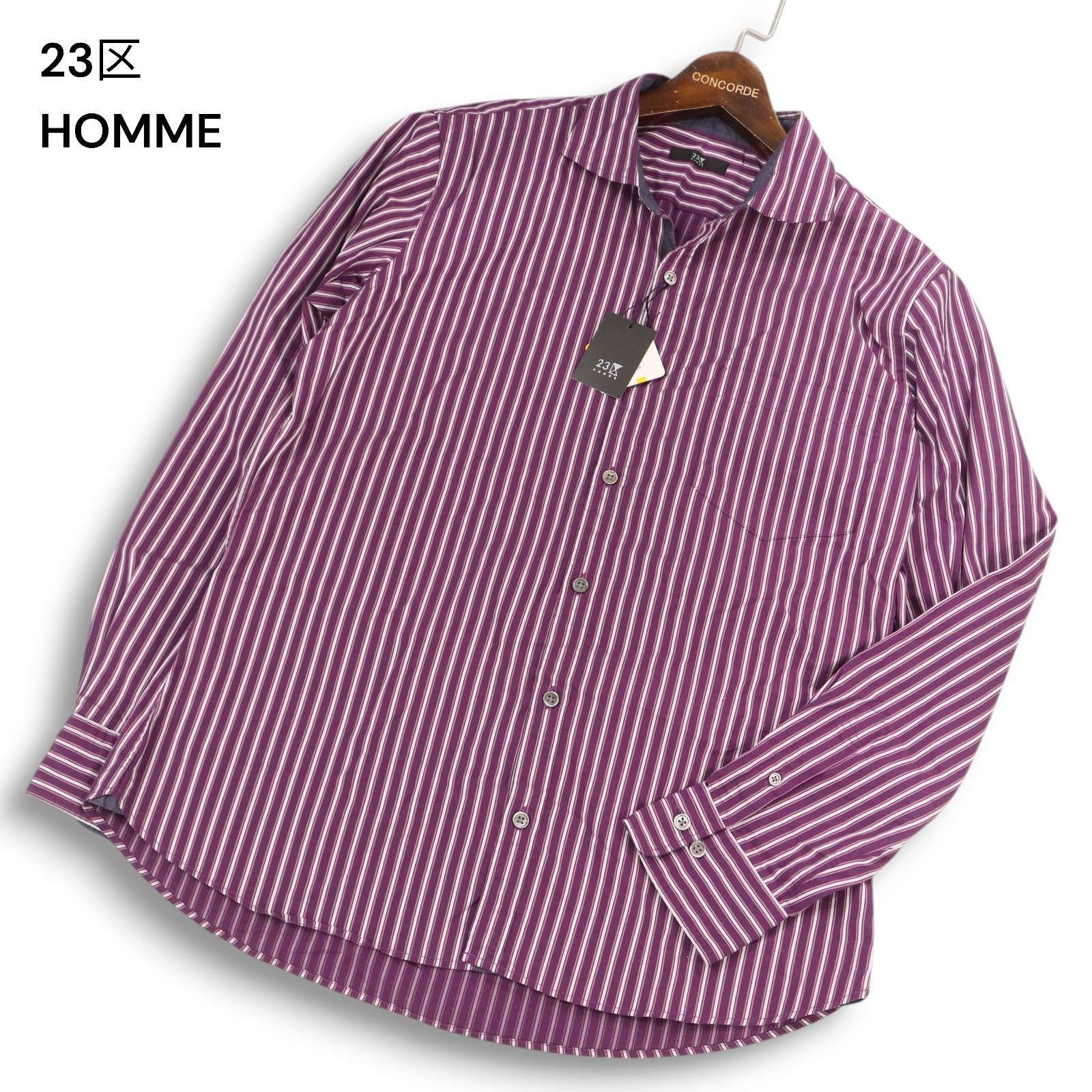 新品 未使用】 23区 HOMME オム 通年☆ 長袖 ストライプ シャツ Sz.48 