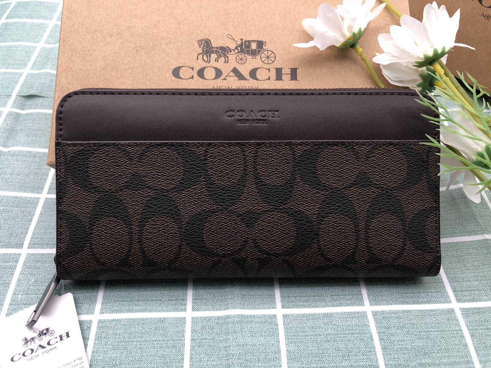 COACH  財布 コーチ 長財布 クーポン配布  激安 メンズレディース ギフト プレゼント 小銭入れあり 新品未使用 ロゴ シグネチャー レザー ズック スリム ウォレット ブランド AA189