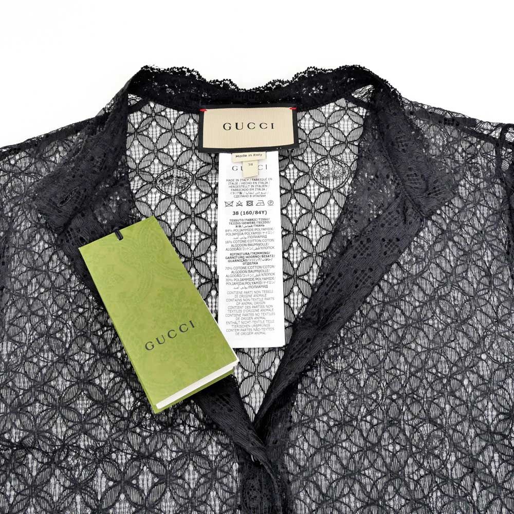 【名東】グッチ シースルーシャツ インナー付 38サイズ ブラック 黒 717104 長袖 レディース 女 服 名東】グッチ シースルーシャツ インナー付 38サイズ ブラック